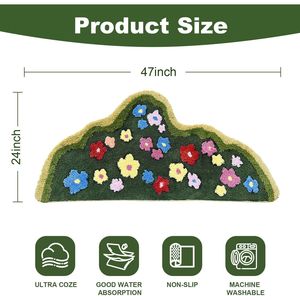 Tappetino da Bagno Rettangolare Lungo con Motivo Foglie di Muschio Verde, Stile Boho, Antiscivolo, Assorbente, Effetto Shaggy - Product Image 4