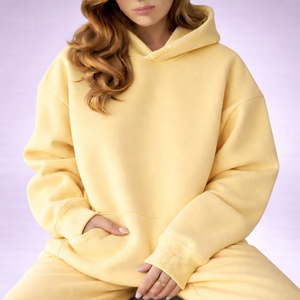 Sweat à capuche long et ample pour femme, doublure velours, chaud pour l'hiver, décontracté, style urbain, devant en fibre de bambou - Product Image 1