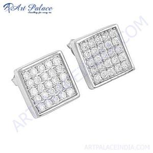Charming Gemstone <b>Silver</b> <b>Stud</b> Earrings With Cubic Zirconia - Product Image 1