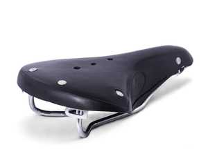 Selle de vélo en cuir noir M.A Leathers B17, rails en acier, design riveté, confort route/MTB, coussin respirant, absorption des chocs - Product Image 3