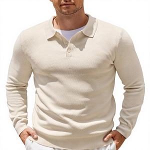 Men's Long Sleeve Knit Shirt Regular Fit Pullover Solid Color Geometric Pattern Winter Business Button-<b>Down</b> Beige L - Product Image 5