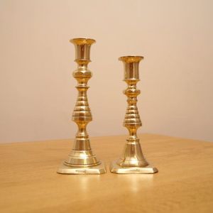 Elegant Pair of Brass Candle Holders Handcrafted Antique Finish Vintage Style Tabletop Decor for Home and Dining Display - Product Image 1