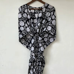 Nuevo Kaftán con Estampado Animal, Cuello en V, Cierre con Cordón, Corte Evase, de Algodón Suave Indio, con Encaje, Largo Completo, para Playa, para Mujer - Product Image 2