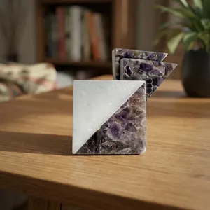 Handmade Natural Stone and Amethyst Marble Square <b>Coaster</b> Set Decorative <b>Drink</b> <b>Coasters</b> for Home Office Tabletop - Product Image 3
