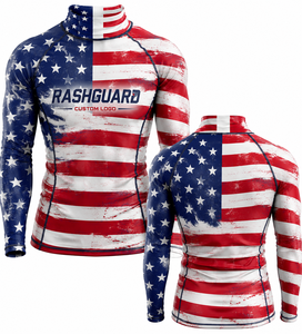 T-shirt de compression à manches courtes pour hommes, motif drapeau américain, personnalisé pour BJJ MMA Grappling No Gi Training, en Spandex/Nylon, séchage rapide - Product Image 1