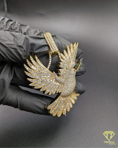 จี้รูปนกพิราบเงินแท้ประดับเพชรโมอิสซาไนต์ทรงกลมเจียระไนแบบบริลเลียนท์ สไตล์ฮิปฮอป ได้รับการรับรองจาก GIA ของขวัญสำหรับทุกเพศ - Product Image 3