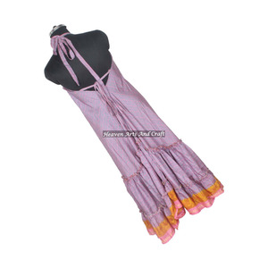 New Bohemian Light <b>Weight</b> Indian Sari Silk Dress Ladies Wear Sari Fabric Dress Wholesale Price Mixed Color <b>Free</b> Size Long Dress - Product Image 3
