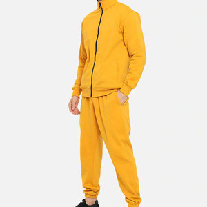 Conjunto Deportivo Amarillo para Hombre, Sudadera con Cierre de Cremallera y Pantalones, Color Sólido, Corte Regular, Ropa de Otoño - Product Image 5