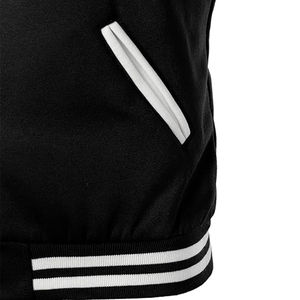 Custom <b>Canvas</b> Varsity Jacket <b>Black</b> Body White Sleeves Unisex Letterman Jacket Stand Ribbed Cuffs Hem Snap Button Baseball Coat - Product Image 5