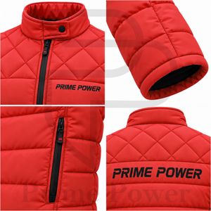 Chaqueta Acolchada Roja para Hombre Prime Power, Abrigo Cálido de Invierno con Cuello Alto y Cierre de Cremallera, Prenda Exterior Informal con Relleno Grueso de Poliéster - Product Image 3