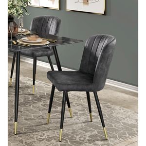 Set di sedie da pranzo in 2 pezzi dal Design moderno tappezzeria in velluto carboncino con accento dorato in metallo nero con Tufting a canale - Product Image 1