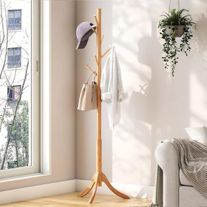 Wholesale Bamboo Wooden Tree Coat Rack Hangers Floor <b>Standing</b> Design Bedroom Simple Fashion Clothes Rack for Home Furniture - Product Image 5