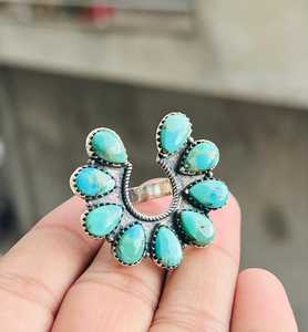 Wholesale Handmade 925 Sterling Silver Turquoise Horseshoe Cluster <b>Ring</b> Opaque Gemstone <b>Statement</b> <b>Rings</b> For Women Bulk Supplier - Product Image 3