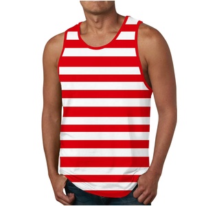 Premium Quality Men's <b>Red</b> And White <b>Striped</b> Tank <b>Top</b> O-Neck Casual Breathable Knitted Sleeveless <b>Top</b> For Gym And Daily Wear - Product Image 1