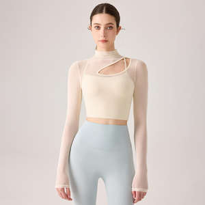 เสื้อโยคะแขนยาวแบบไหล่เฉียง ดีไซน์โปร่ง ระบายอากาศ แห้งเร็ว เป็นมิตรกับสิ่งแวดล้อม เซ็กซี่ ผ้าตาข่าย เหมาะสำหรับออกกำลังกาย เต้น และเล่นกีฬา - Product Image 6