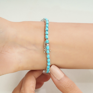 Pulsera de tenis elegante de plata de ley 925 con turquesa natural ovalada de 4x3mm para mujer - Precio al por mayor - Product Image 4