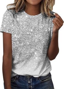 Camiseta con logo brillante para mujer, diseño brillante estampado, manga corta, moda urbana, cómoda camiseta para mujer - Product Image 3