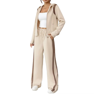Ensemble deux pièces unisexe grande taille décontracté hiver écologique 100 % coton imprimé uni à capuche épais coupe-vent respirant - Product Image 2