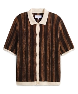 Knitted Striped Over Size 100% Cotton <b>Men's</b> Short Sleeve Button Front Collared <b>Cardigan</b> Breathable for Casual Summer Wear - Product Image 4
