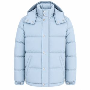 Men's Light Blue Hooded Puffer Jacket Stand Collar Windproof <b>Winter</b> <b>Quilted</b> Polyester Wadding Casual Outerwear - Product Image 4