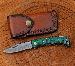 Damascus Steel <b>Folding</b> <b>Knife</b> with Back Lock Pakka Wood Handle Vertical Carry Sheath Pocket EDC Hunting Camping Custom Oem <b>Knife</b> - Product Image 1