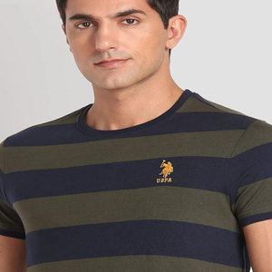 T-shirt en tricot à manches courtes 100% coton pour hommes gris épais coupe normale col rond avec motif solide sérigraphié - Product Image 3