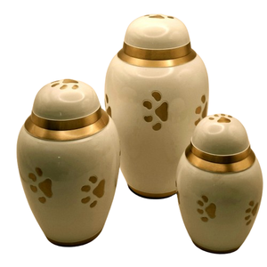 Urne funéraire élégante en céramique blanche pour animaux de compagnie avec empreintes de pattes – Pot décoratif pour cendres funéraires avec bande dorée, couvercle sécurisé, commémoration - Product Image 4
