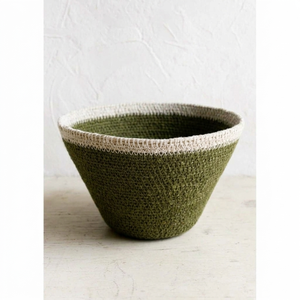 Elegante Tazón de Almacenamiento Hecho a Mano de Mimbre con Borde Blanco, Tazones Decorativos Redondos Verdes para Mesa - Product Image 1