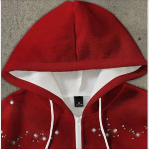 Sweat à capuche vintage ample en coton brodé de strass, zippé, tricoté, coupe courte, style streetwear personnalisé pour homme, grande taille - Product Image 4