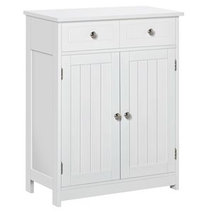 Mobiletto da Bagno Moderno Bianco Autoportante con 2 Ante e 2 Cassetti, Armadietto da Terra in Legno con Ripiano Regolabile per Uso Ospedaliero - Product Image 1