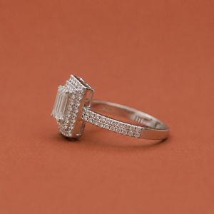 Halo <b>Emerald</b> Round Moissanite Diamond <b>Silver</b> Anniversary Bridal Engagement <b>Ring</b> For Women - Product Image 2