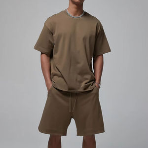 Men's Fitness Sportswear Set Custom Logo Printed Casual Solid Color Two-Piece <b>Tshirt</b> Shorts Breathable Track Suits for Summer - Product Image 4