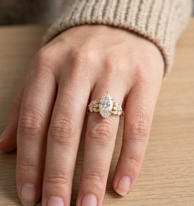 Lab Grown Marquise Cut Engagement <b>Ring</b> <b>Gold</b> Leaf Branch Bridal <b>Set</b> <b>Ring</b> Unique Nature Inspired Diamond Wedding <b>Ring</b> in 14K <b>Gold</b> - Product Image 5