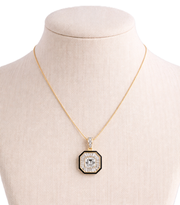 Minimal Lab Grown Diamond Pendant Necklace Art Deco Design 9K 10K Yellow Solid Gold Baguette Asscher Diamond Pendant Necklace - Product Image 4