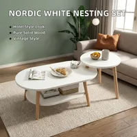 Ensemble de tables basses gigognes ovales 2 pièces en bois massif blanc nordique, contemporain, moderne, écologique et facile à nettoyer pour salon et hôtel
