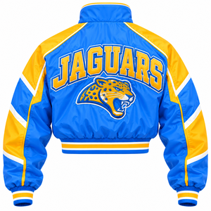 Chaqueta Corta Cortavientos Southern University Jaguars Personalizada HBCU Azul Dorado con Cremallera Completa Estilo Universitario Bomber para Venta al por Mayor - Product Image 2