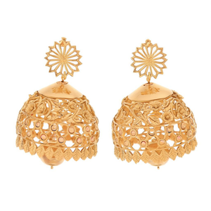 Fashion Clip-On Gold Plated Jhumka Earrings-Big Bell Design for Wedding - Product Image 2