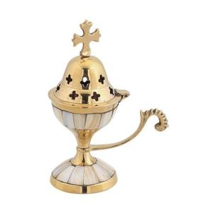 Brûle-encens en argent avec poignée, finition argentée, croix sur le dessus, articles cadeaux chrétiens, brûle-encens orthodoxe de la Cathédrale de Jérusalem - Product Image 3