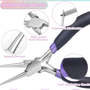 3 Pcs Mini Jewelry <b>Pliers</b> <b>Set</b> Side Cutter Round Nose Long Nose Wire Bending Tools Ergonomic Soft Rubber Grip for DIY Beading - Product Image 3