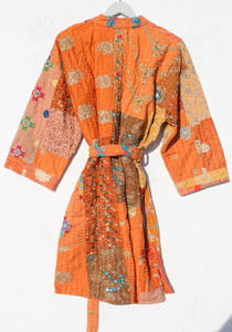 Batas Kimono de Algodón Bordado Kantha para Mujer, Tallas Grandes, Estilo Patchwork, para Verano y Otoño, Ropa de Playa - Product Image 5