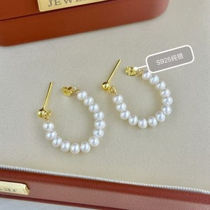 Pendientes de Perlas de Plata Pura Retro de Doble Hilera, Estilo Donut Simple con Nuevo Tampemr, Venta Directa al por Mayor - Product Image 3