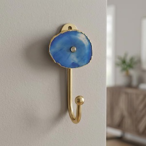 Modern Blue Agate Wall <b>Hook</b> Gold Metal <b>Single</b> <b>Coat</b> Hanger Rust Resistant Decorative <b>Hook</b> for Clothing - Product Image 1