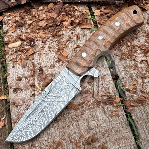Cuchillo de Caza de Acero de Damasco Hecho a Mano Personalizado OEM, Cuchillo EDC de Hoja Fija para Camping y Actividades al Aire Libre con Funda de Cuero, Regalo - Product Image 4