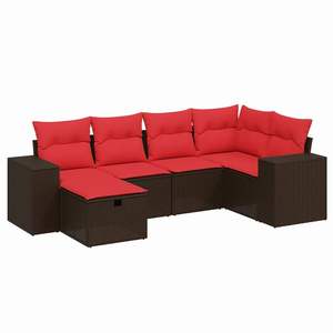 Juego de sofás de patio de ratán sintético marrón de 6 piezas con cojines, muebles duraderos para exteriores - Product Image 2