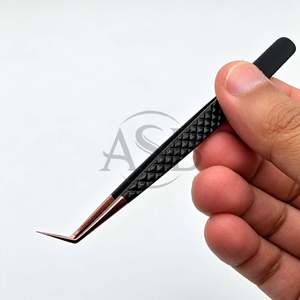 Pince à épiler isolante en acier inoxydable noir avec pointe en or rose, instrument de beauté, impression de logo personnalisée, pointe en fibre - Product Image 3
