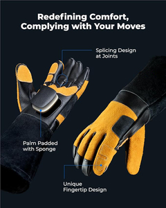Leather Work Gloves <b>Thermal</b> Insulated Yellow Black Outdoor Winter Use Plain Style Wrist Length - Product Image 3
