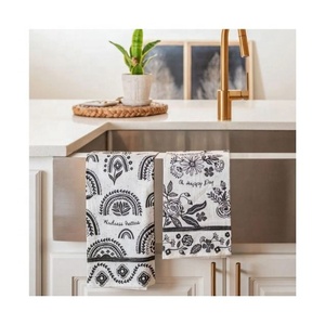 Arco Iris blanco y negro modelo antiguo diseño de planta bordado 2024 Venta caliente sostenible Bio degradable Eco secado rápido paños de té - Product Image 1