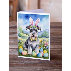 Whimsical A7 Size 5x7 Blank Note <b>Cards</b> <b>Pack</b> of 8 <b>Easter</b> Egg Hunt Schnauzer Greeting <b>Cards</b> with Envelopes - Product Image 2
