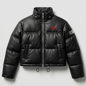 Wholesale Winter Warm PU Leather Puffer <b>Jacket</b> Men Women Custom Cropped Bubble Coat Thick Padded <b>Waterproof</b> Quilted Parka <b>Jacket</b> - Product Image 2
