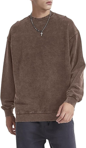Sweat-shirt à col rond surdimensionné pour homme, en coton lavé, tricoté, couleur unie, pull streetwear, coupe classique, longueur normale, automne - Product Image 6